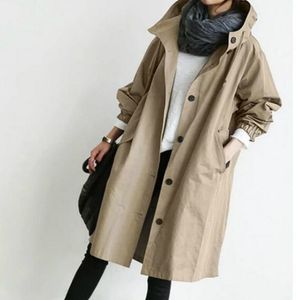 Trench di moda grigio femmina femmina autunno casual manica lunga con cappuccio medio soprabito trincea primaverile a vento allentate