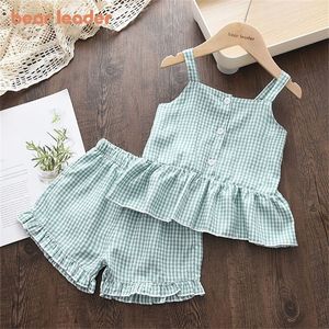 Bear Leader Baby Girls Clothes Sets Summer Plaid Print Girl Sleeveless Shirts Vest Shorts 2pcs Suit Casual Outfits Kids 220620