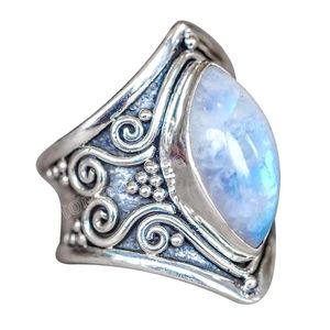 Vintage tibetische große Heilkristall-Ringe für Frauen, Boho, antiker indischer Mondstein-Fingerring, feiner Schmuck, Mädchen-Damen-Geschenk