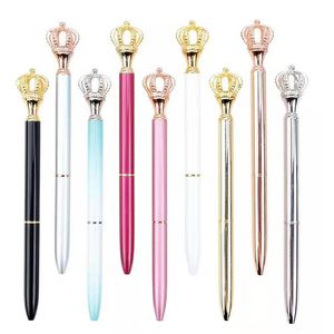 Creativity Crown Adornment Crystal Pen Gem Ballpoint Ring Wedding Office Metal Rings Roller Ball Pens 8 Style