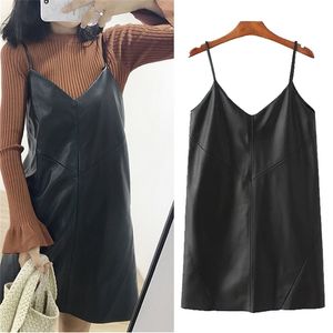 SWYIVY Women s Leather Dress Casual V neck PU es Black Sexy Female Over Ankle Shorts 220613