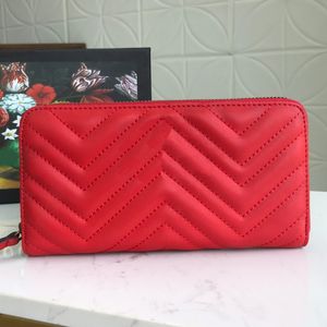 Women Wallet Long Coin Purse Clutch Bag Card Bags Classic Zipper Wallets Cowhide Material V Pattern Sewing Thread Interior Zippers Pocket Cell Phone Pocket