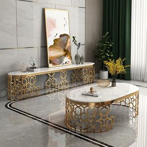 Meubles de salon Outlet d'usine Nouveau design Cadre en acier inoxydable Table basse en marbre moderne
