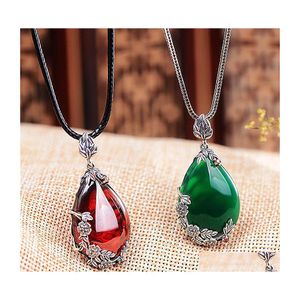 Pendant Necklaces Retro Exquisite Black Red And Green Chalcedony Necklace Jewelry Garnet Jasper Mirror Flower Hjewelry Drop Delivery Dhh98