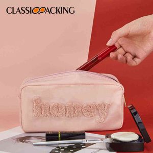 Wholesale nylon pink cosmetic bag for sale - Group buy selling towel embroidered letter wash bag travel large capacity zipper storage NYLON PINK COSMETIC BAG