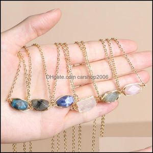 Pendant Necklaces Irregar Druzy Crystal Natural Stone Necklace Gold Copper Wire Wrap Rose Quartz Chakra Healing Carshop2006 Dhxfm