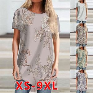 여자 패션 셔츠 0- 넥 캐주얼 여름 느슨한 프린트 플러스 크기 상단 티셔츠 XS-9XL 220511