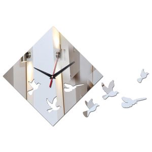 Orologi da parete Stile moderno Quarzo Uccelli Decor Orologi per soggiorno Studio Specchio fai da te Materiale acrilico AdesiviWallWall