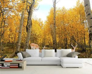 Anpassade 3D -tapeter Mural Birch Forest Autumn Leaves 3D TV Bakgrund Väggmålning Bedroom Lounge Deconation Bakgrundsbilder på väggarna