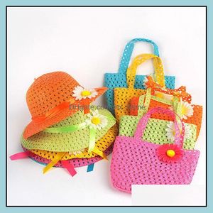 素敵なひまわりの花キャップ子供たちサンハットの赤ちゃん女の子カジュアルなビーチSun St Hat + St Handbag 2PC /子供のための9色KBH89ドロップデリバリー202