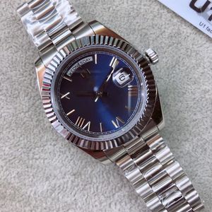 St9 Staal Nieuws Mannen Horloges Blauw Rode Dial Day Date Daydate Automatische Mechanica mm Sapphire Glass Roestvrij Mens Horloge