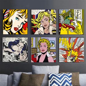 Roy Lichtenstein Pop Abstract Art Canvas Painting Posters Prints Art for Living Room Square Wall Art Pictures Home Decor Cuadros