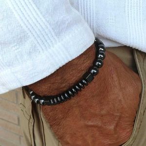 Urok bransoletki moda kostka bransoletka mężczyźni ręcznie robione 6 mm proste nici hematyt koralik do biżuterii