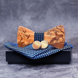 Bow Ties Sitonjwly Man Handmade Wooden Bowtie Taschentuch Manschettenknöpfe Set Für Herren Corbatas Taschentuch Krawatte Holz Männer GiftBow Emel22 Fliegen