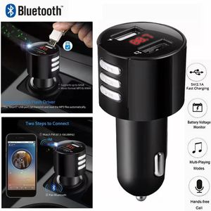 Car Bluetooth 5.0 FM Sändare trådlös adapter MIC Audio Mottagare Auto Mp3 Player 2.1A Dual USB Fast Charger Car Accessories