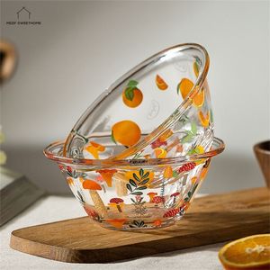 320/600ml Porslin Flower Glass Bowl Transparent Kökskål För Sallad Spannmål Soppa Mikrovågsugn Ugn Restaurang Nudelskålar 220408