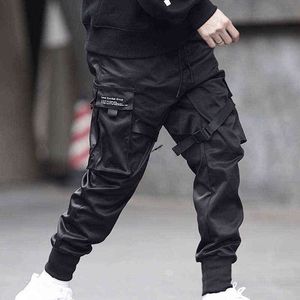 Casual Men's Cargo Harem Pants Ribbons Black Side Pockets Hip Hop Male Joggers Trousers Fashion Casual Streetwear Pants G220507