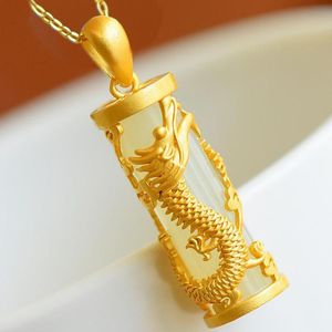 Pendant Necklaces Trendy Gold Color For Men Women Jewelry Exquisite Jade Dragon Phoenix Column Lovers GiftsPendant