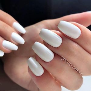 False Nails 24st Glossy White Short Ballerina Coffin Fake Nail Diy Lady Artificial Press On Full Cover Tips Manicure Toolfalse