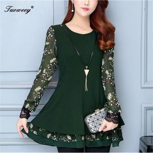 4xl Plus Size Autumn Spring Style Shirt Ny Sweet Work Wear Vintage Bluses Soft Ruffles Patchwork Lanter Sleeve Shirt Top 201201