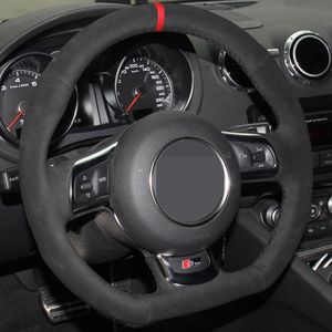 Car Steering Wheel Cover DIY Non-slip Black Suede For Audi TT TTS (8J) 2006-2014 A3 S3 (8P) Sportback 2008-2012 R8 (42)