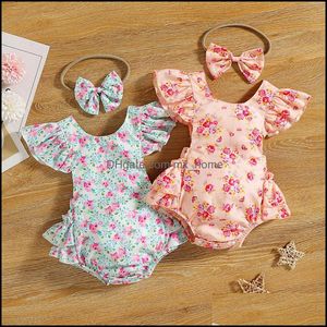 Rompers JumpsuitSrompers Baby Kids Clothing Baby Maternity Girls Floral Print Flying Sleeve Romper Spädbarn Todd Dhso7