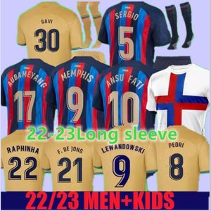 Lewandowski Pedien Jersey Kessie Christensen Adama Gavi 22 23 Camiseta de Futbol Ferran FC Ansu Fati Memphis Barcelonas Dest voetbalshirt Men Kit Kids