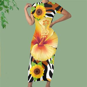 NoisyDesign Women Leopard Summer Dress 4xl Long Vestito Female Bohemian Plumeria Sunflower Girls Beach Maxi Dropship 220627