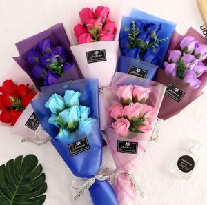 Творческий 7 маленьких букетов розового цветочного моделирования мыло цветок для свадебных День Святого Валентина День Матери День учителей День День F060701