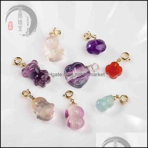Pendant Necklaces Pendants Jewelry Xingyu Natural Crystal Rainbow Fluorite Little Angel Cat Claw Bear Small Slip Diy Accessories Drop Deli