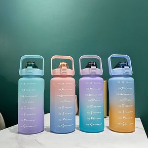 Gradient 2000ml Large Capacity Water Bottle With Straw Outdoor Portable Spring Cap 64oz Cup Have Time Scale Fitness Water Bottles Gift 899 D3