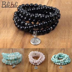 Beaded Strands Balibali Matte Amazonite Tasbih Prayer Beads Buddhist Armband för kvinnor Silver Lotus Pendant Buddha Religion Yoga Armband