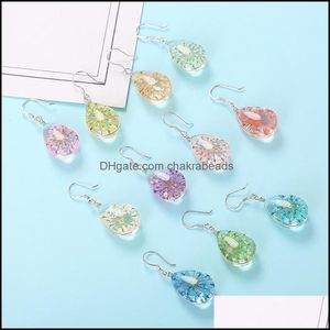 Stud Earrings Jewelry Fashion Natural Stone Drop Turquoise Pendant Handmade Colorf Dried Flower Glass Crystal Charm Je Dhqp9