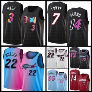 Maglie da basket 7 13 55 Jimmy Butler Dwayne Dwyane Wade Tyler Herro Miami''Heat''Men 22 3 14 Kyle Lowry Bam Adebayo Duncan Robinson 530