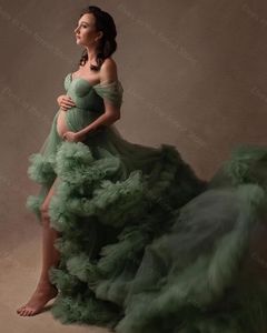 세이지 녹색 임신 출산 무도회 사진 촬영 로브 로브 푹신한 층 얇은 색 베이비 샤워 드레스 사진 맞춤형 그래픽 그래피