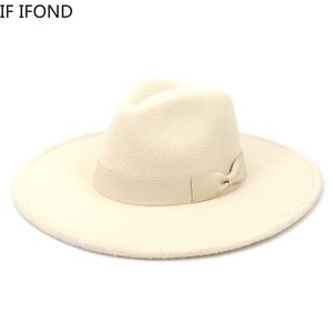 Stora breda randen kvinnor hattar vinter höst damer elegant retro filt fedora hatt bröllopskyrka klänning formell hatt 220514
