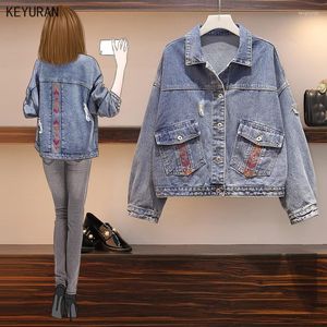 Kurtki damskie 2022 Vintage Dżins Kobiety Plus Rozmiar dziura narodowy styl luz moda wiosenna jeansowa jeansy płaszcza kurtka bombowa bomber