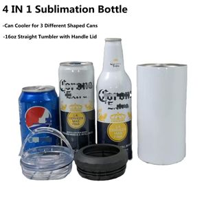 4 in 1 Sublimazione 16oz Can Cooler Bicchiere dritto Acciaio inossidabile Lattina isolante Bottiglia isolata sottovuoto Isolamento freddo fy5147 0314