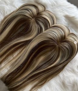 Pezzo di capelli umani vergini mongoli Ombre Piano Color T427 P # 4 8x8 pollici con top in seta 4x4 Topper ebraico per donna