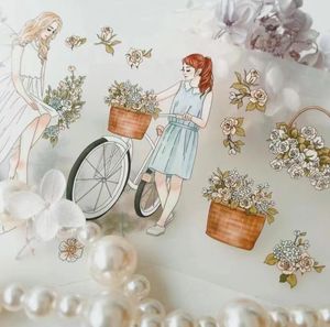 Gift Wrap Lovely Buquets Girl Pet Tape för kort som gör DIY Scrapbooking Clear Stickergift