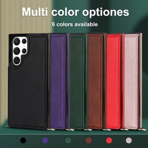 حالات الهاتف المقاومة للصدمات لـ Samsung Galaxy S22 S21 S20 Note20 Ultra Plus Dual Buckle Pure Pure Color Pu Cover مع حزام الكتف وفتحات البطاقة