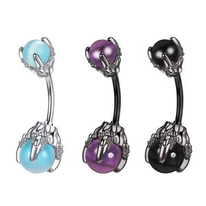 Claw Belly Button Rings 14G Surgical Steel Navel Piercing Body Jewelry Skull Hand Holding Stone Barbell