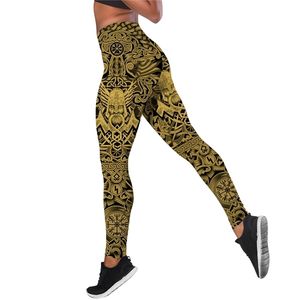 Mulheres leggings vintage viking tatuagem impressão cintura alta elasticidade legging moda feminina para fitness ao ar livre calças de jogging w220617