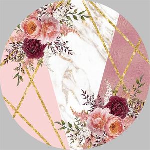 Flower Wedding Party Round Backdrop Custom Marble theme Birthday Decoration Cake Table Banner Circle Background 220614