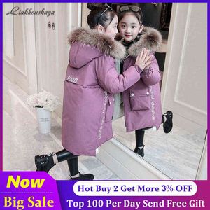 -30 russo de inverno casacos colarinho de peles crianças casacas de casaco impermeabilizadas para menina adolescente parka roupas runner j220718