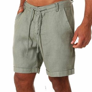 Pantaloncini di lino tinta unita da uomo alla moda casual in lino di alta qualità Pantaloni corti da uomo estivi da spiaggia traspiranti 220621