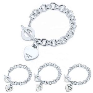 New Heart-shaped Bracelet S925 Sterling Silver 1:1 Womens Bracelet Tf Style Buckle Pendant Rose Bright Love Bracelet G220510