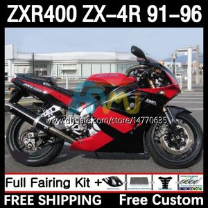 Full Body Kit för Kawasaki Ninja ZXR 400 CC ZX-4R ZXR400 91 92 93 94 95 96 COWLING 12DH.14 ZX4R 400CC ZX 4R ZXR-400 1991 1992 1994 1995 1995 1996 ABS FAIRING Black Red
