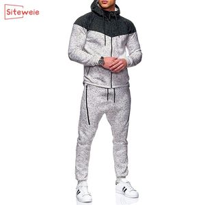 SITEWEIE 2020 Nuovi Set da uomo Casual Tute sportive Zip Up Felpe e pantaloni della tuta Pantaloni 2 pezzi Abiti da uomo Abbigliamento LJ201124