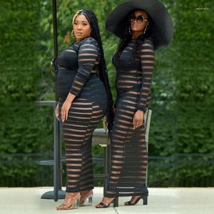 Artı Boyutu Elbiseler Uzun Siyah Transparan Etek Örgü Elbise Maxi Kadınlar Için Zarif Yüksek Sokak Giyim Toptan Damla Jasp22